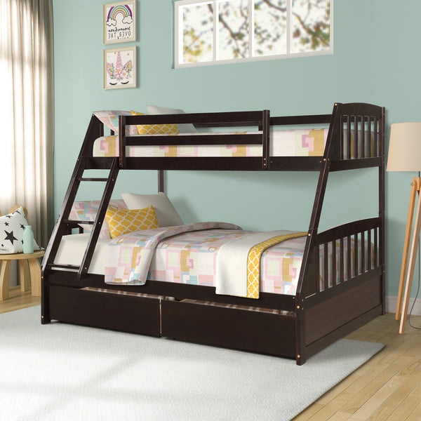 Solid Wood Twin Over Full Bunk Bed with Two Storage Drawers