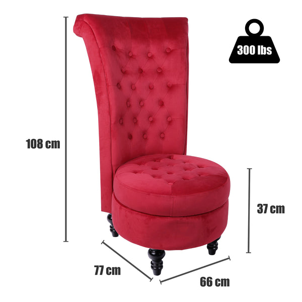 MU Royal Velvet High Back Armless Chair, Retro Elegant Luxury Throne Chair, Upholstered Tufted Accent Seat w/Storage for Dressing Room, Living Room, Bedroom