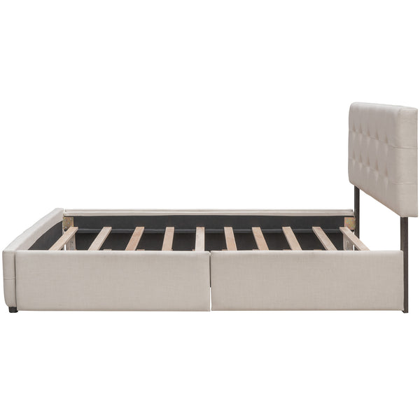 Upholstered Platform Bed with 2 Drawers and 1 Twin XL Trundle;  Linen Fabric;  Queen Size