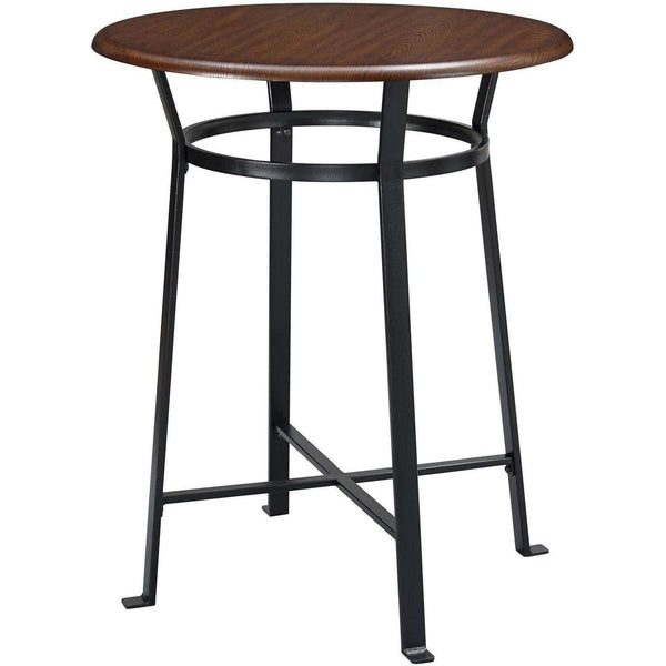 Round 3-Piece Metal Pub Set with Wooden Top, Dark Mahogany