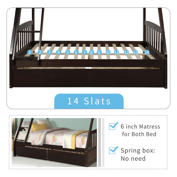 Solid Wood Twin Over Full Bunk Bed with Two Storage Drawers