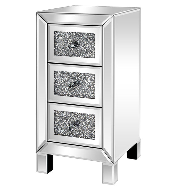 Modern and Contemporary Mirror Surface With Diamond 3-Drawers Nightstand Bedside Table