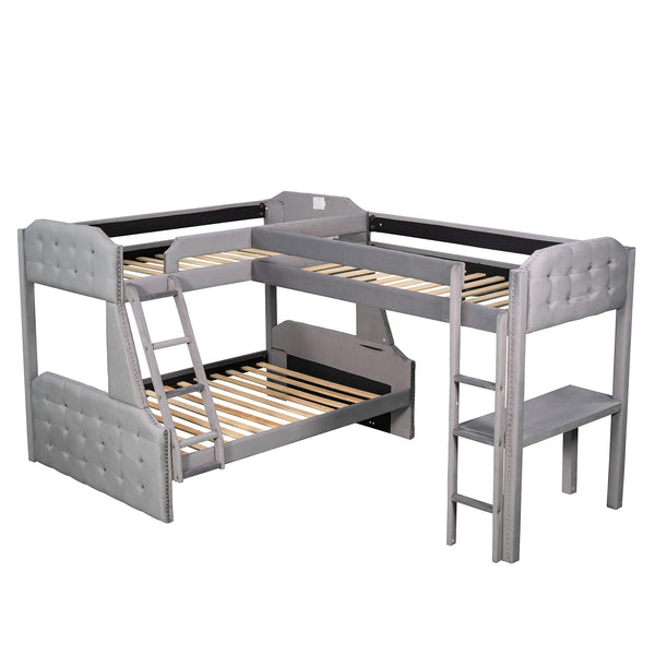 L-Shaped Twin over Full Bunk Bed and Twin Sie Loft Bed with Desk