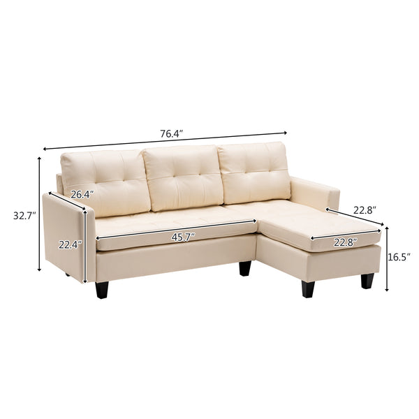 L-shaped Disassembly and Assembly of the Backrest Pull Point, Variable Combination, Three-Seat Indoor Sofa, Solid Wood Soft Bag PU 194*67*83cm Simple Nordic Style RT