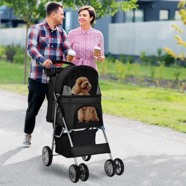 Foldable 4-Wheel Pet Stroller with Storage Basket