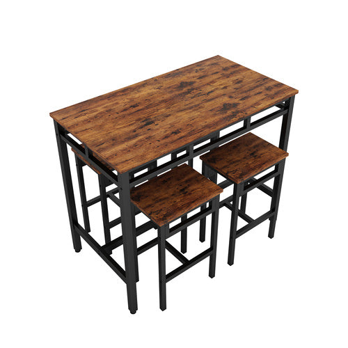 Bar table set 5PC Dinging table set with high stools; structural strengthening; industrial style (Rustic Brown; 43.31''w x 23.62''d x 35.43''h)