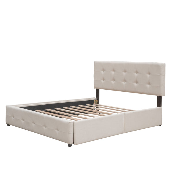 Upholstered Platform Bed with 2 Drawers and 1 Twin XL Trundle;  Linen Fabric;  Queen Size