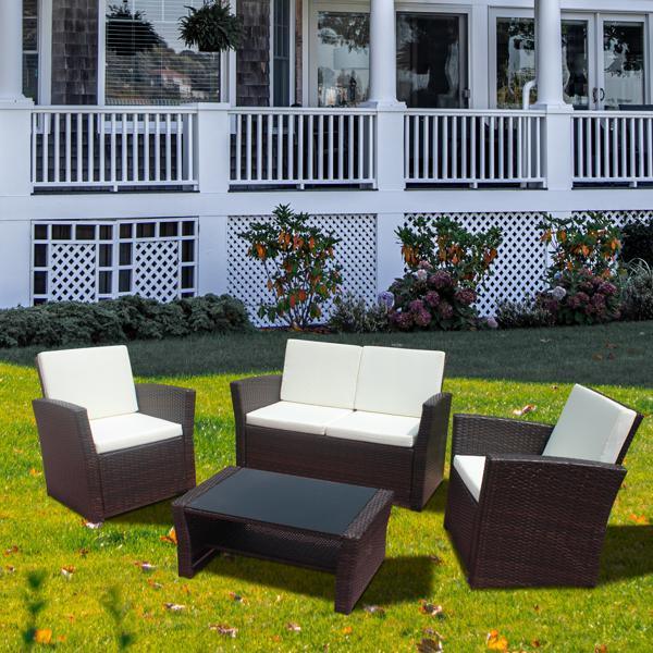 4Pcs Outdoor Rattan PE Wicker Patio Furniture Set Sectional Sofa Chair Table New