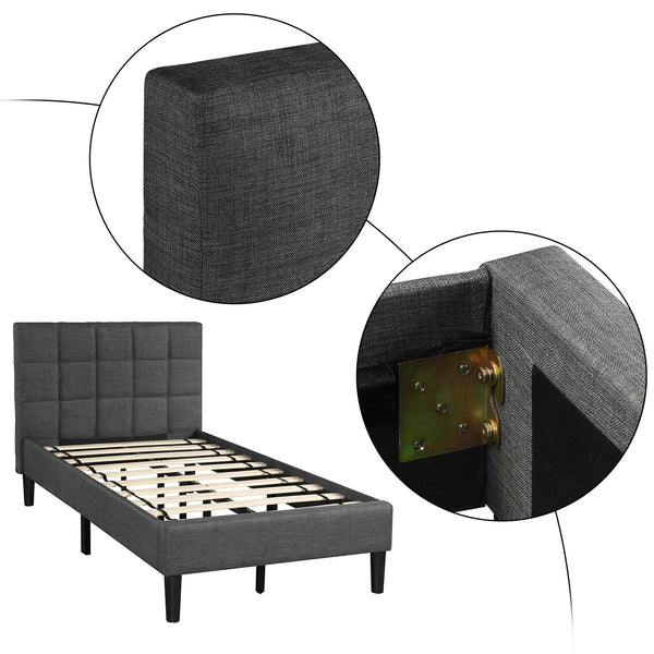 Upholstered Diamond Stitched Platform Bed (Twin, Gray) RT