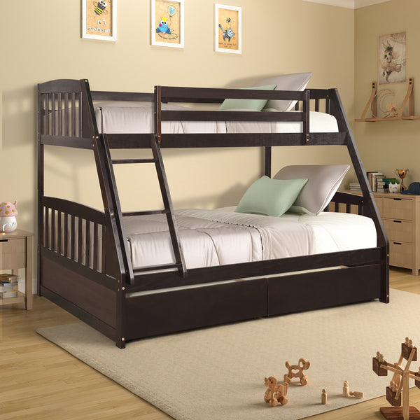 Solid Wood Twin Over Full Bunk Bed with Two Storage Drawers