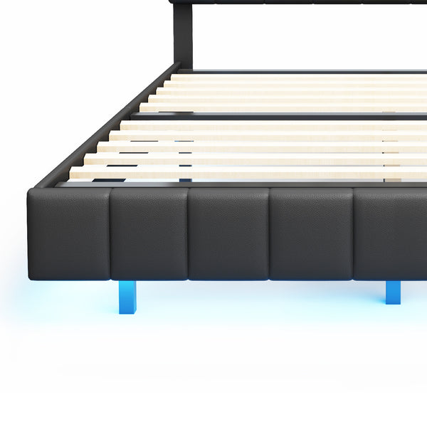 Queen Size Floating Bed Frame with LED Lights and USB Charging,Modern Upholstered Platform LED Bed Frame,Black