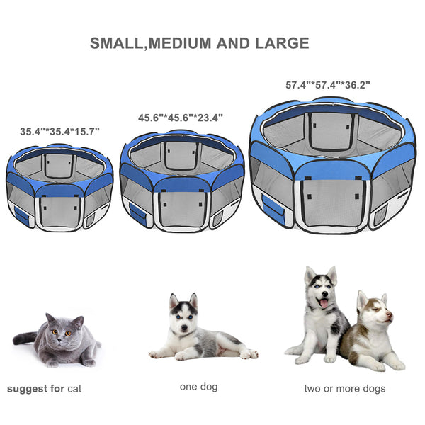 36" S Portable Foldable Pet playpen Exercise Pen Kennel + Carrying Case for Larges Dogs Small Puppies/Cats | Indoor/Outdoor Use | Water Resistant  Blue YF