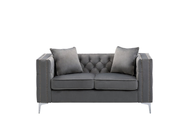 Lorreto Gray Velvet Fabric Sofa Loveseat Living Room Set