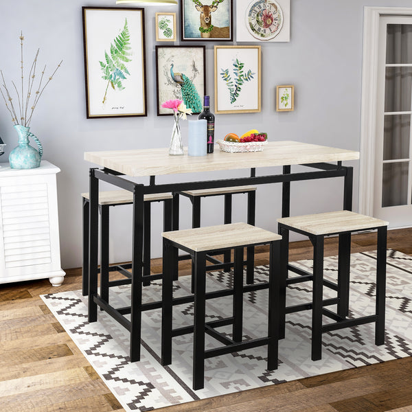 Dining Table with 4 Chairs; 5 Piece Dining Set with Counter and Pub Height