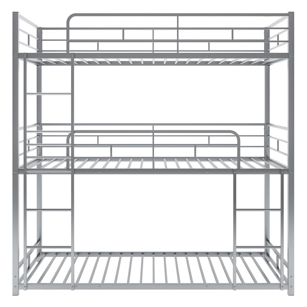 Space-Saving Metal Triple Bunk Bed, Twin Size, Sleek Silver Finish