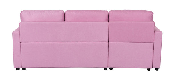 Paisley 82" Pink Linen Fabric Reversible Sleeper Sectional Sofa with Storage Chaise