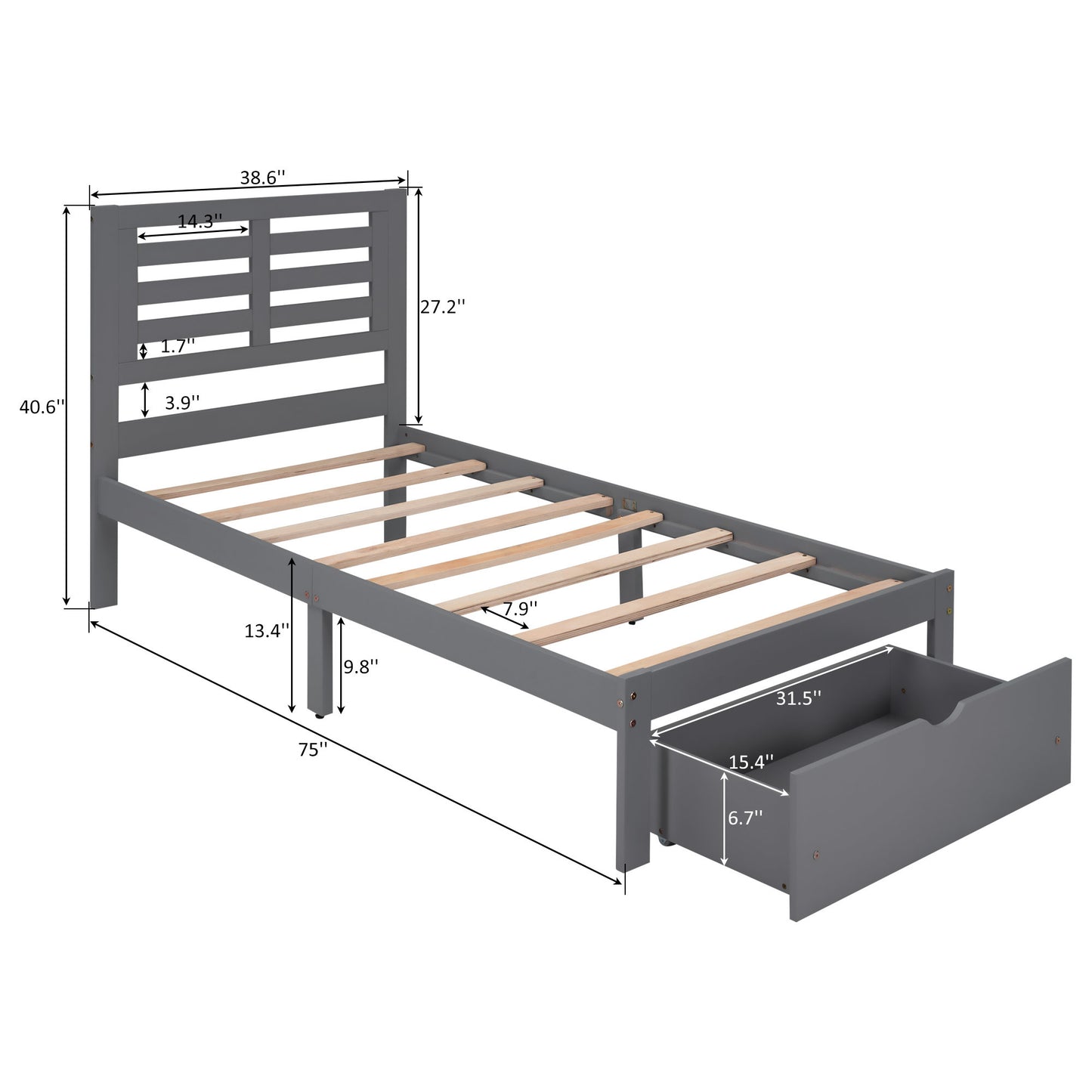 Twin Size Platform Bed with Drawer, Gray(New, expected to arrive on March 15) RT