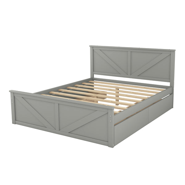 Queen Size Wooden Platform Bed with Four Storage Drawers and Support Legs