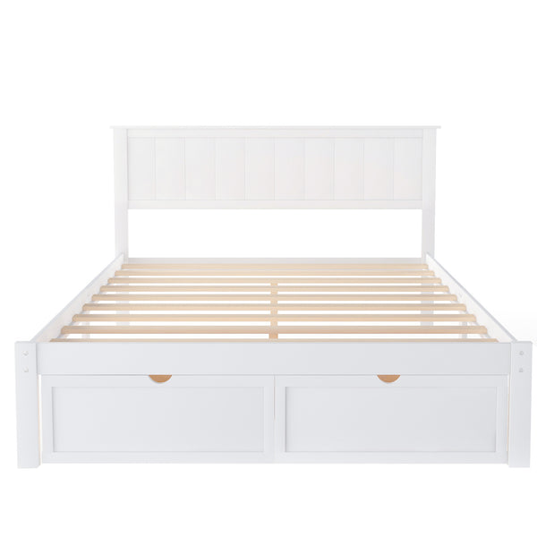 Full Size Platform Bed with Under-bed Drawers, White RT