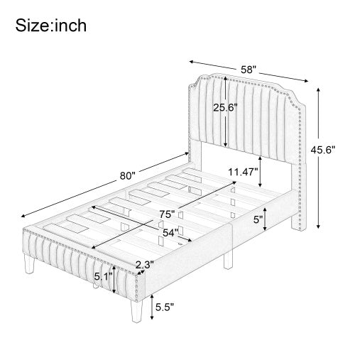 Modern Velvet Curved Upholstered Platform Bed , Solid Wood Frame , Nailhead Trim, Green (Full)