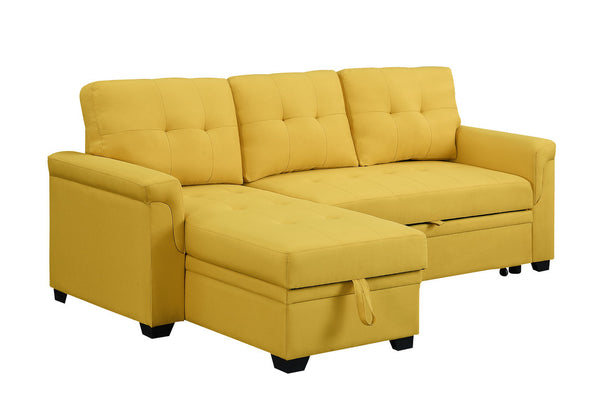 Lucca 84" Yellow Linen Reversible Sleeper Sectional Sofa with Storage Chaise