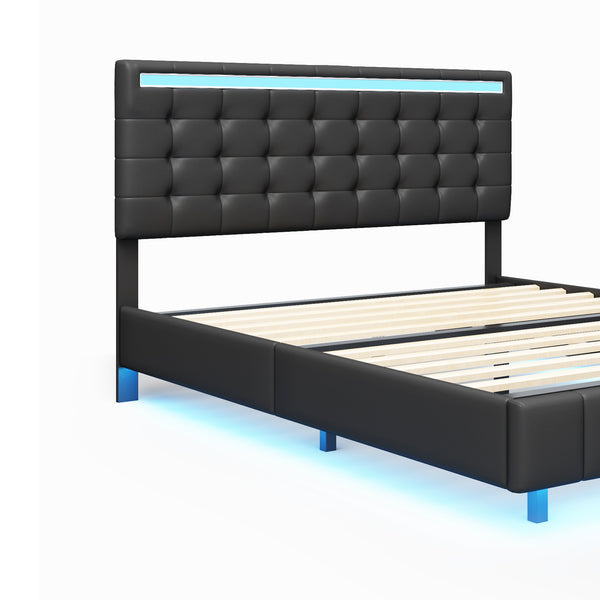 Queen Size Floating Bed Frame with LED Lights and USB Charging,Modern Upholstered Platform LED Bed Frame,Black