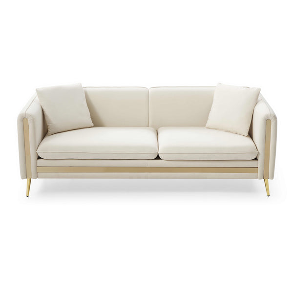 77.2' Modern Upholstered Velvet Sofa 3 Seater Couch with Removable Cushions Side Pocket Mid-Century Tufted Living Room Set Gold Metal Legs,2 Pillows Included