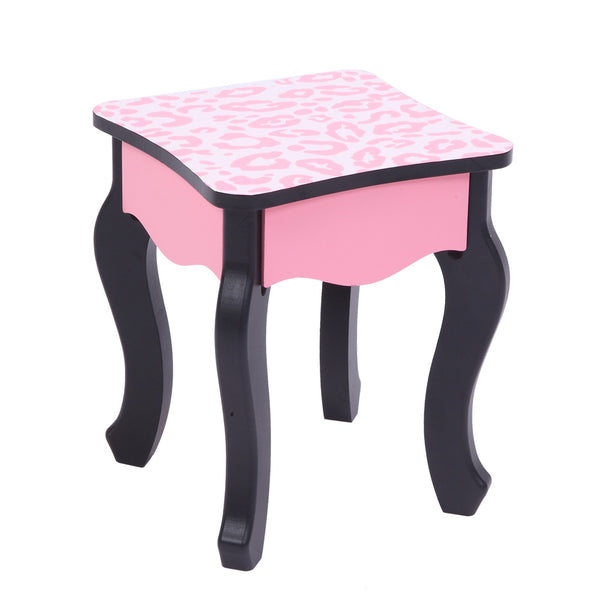 FCH Three-Fold Mirror Single Drawer Arc Feet Children Dresser Pink Leopard Print, This is A Very Fashion, Modern and Simple Dressing Table RT