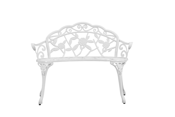 Patio Outdoor Bench; White Cast-Aluminum Garden Benches Metal Loveseat Outdoor Furniture for Park Lawn Front Porch