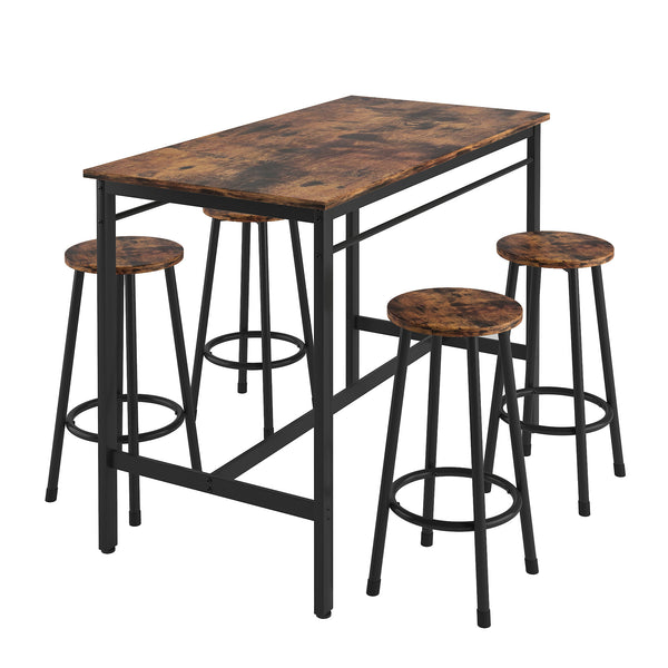 5-Piece Kitchen Counter Height Table Set; Bar Table with 4 Stools (Rustic Brown)