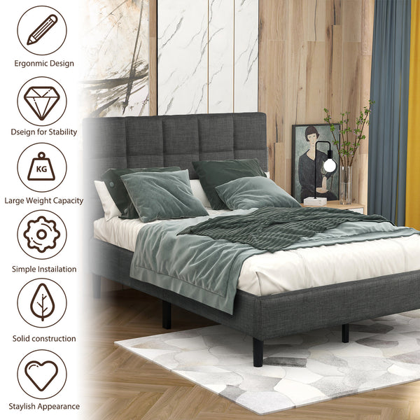 Upholstered Diamond Stitched Platform Bed (Twin, Gray) RT