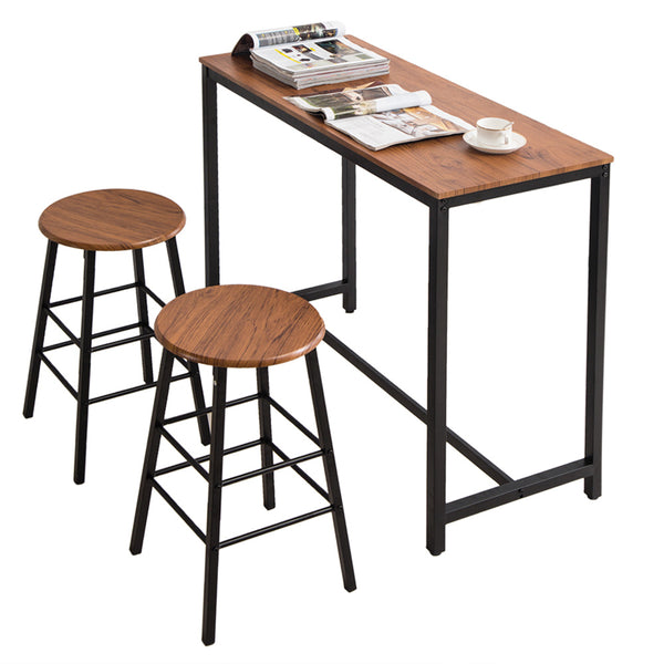 Modern Counter Height Dining Set Compact Kitchen Table and Chairs Set PVC Wood Grain Simple Bar Table Tound Bar Stool (One Table and Two Stools)