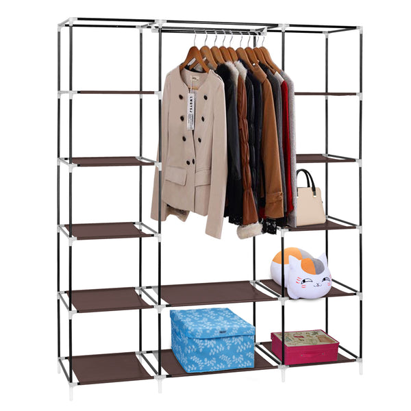 69" Portable Clothes Closet Wardrobe Storage Organizer with Non-Woven Fabric Quick and Easy to Assemble Extra Strong and Durable Dark Brown