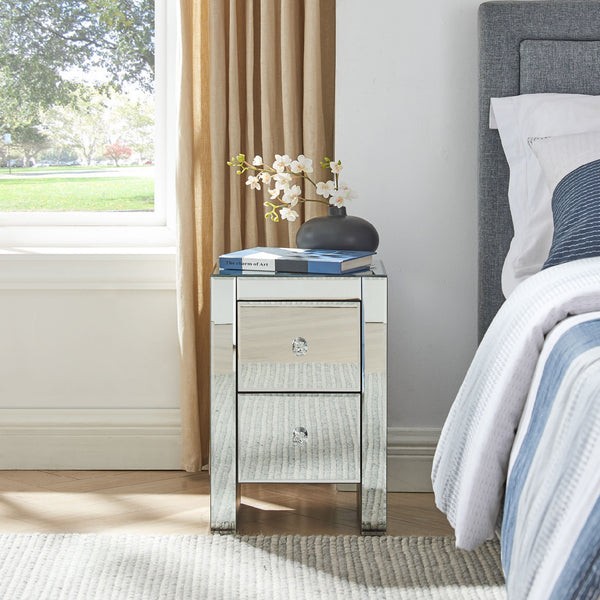 Mirrored Nightstand End Tables with 2/3/4-Drawer, Silver Modern Beside Table, Mirror Accent Side Table for Bedroom, Living Room