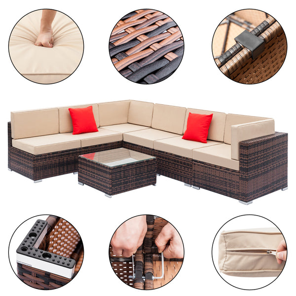 Outdoor Fully Equipped Weaving Rattan Sofa Set with 2pcs Corner Sofas & 4pcs Single Sofas & 1 pcs Coffee Table XH