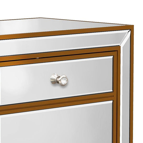 Modern Mirrored Nightstand with 2 Storage Cabinets for Living Room/Bedroom,Crystal Knobs