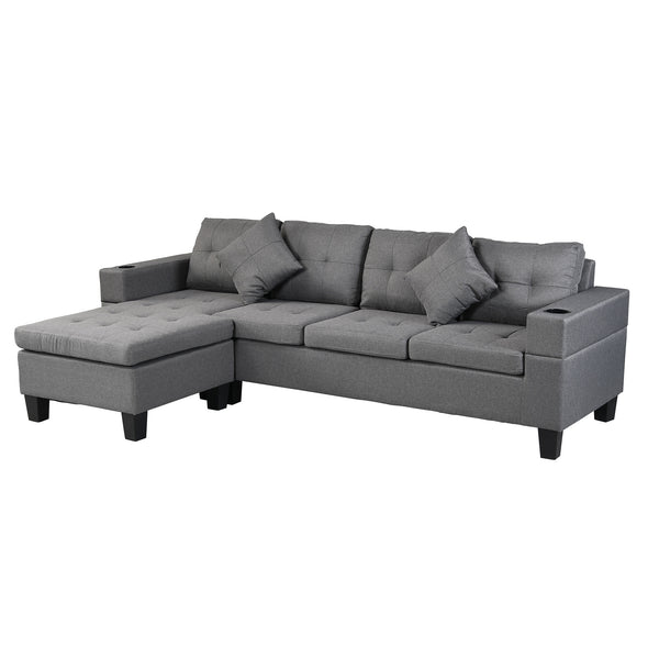 Sectional Sofa Set for Living Room with L Shape Chaise Lounge ,cup holder and Left or Right Hand Chaise Modern 4 Seat (Grey)