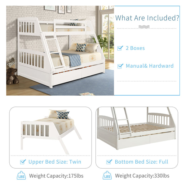 Solid Wood Twin Over Full Bunk Bed with Two Storage Drawers