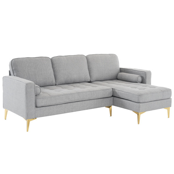 218*141*87cm Burlap Diamond Electroplated Gold Trident Legs Three Seats With Footstool Indoor Modular Sofa Light Gray