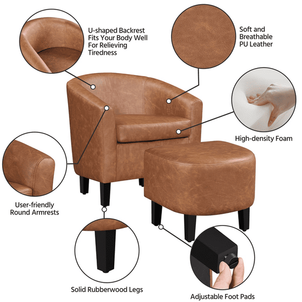 Barrel Accent Chair with Ottoman