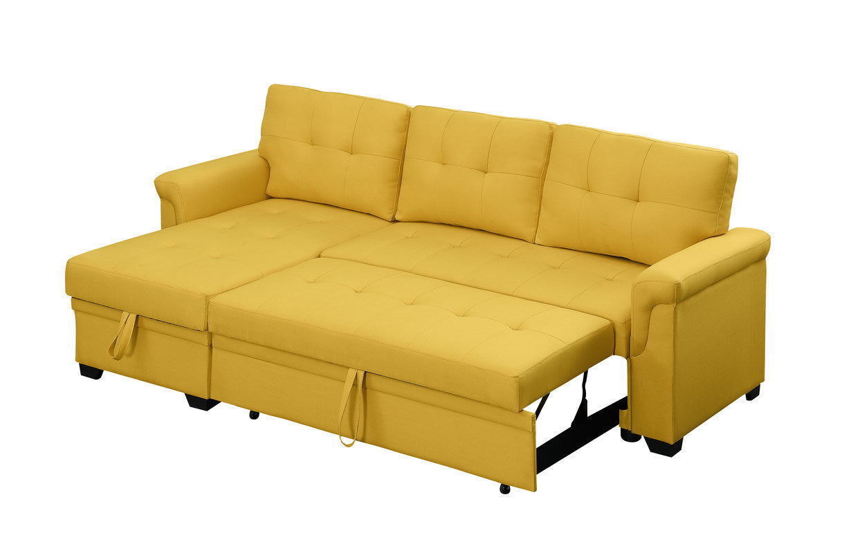 Lucca 84" Yellow Linen Reversible Sleeper Sectional Sofa with Storage Chaise