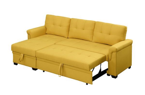 Lucca 84" Yellow Linen Reversible Sleeper Sectional Sofa with Storage Chaise