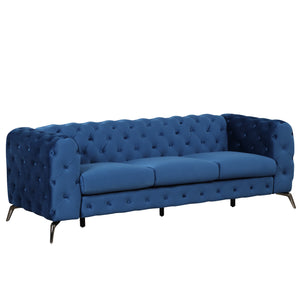 85.5" Velvet Upholstered Sofa with Sturdy Metal Legs,Modern Sofa Couch with Button Tufted Back, 3 Seater Sofa Couch for Living Room,Apartment,Home Office,Blue