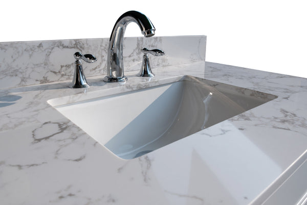 43''x22" bathroom stone vanity top engineered stone carrara white marble color with rectangle undermount ceramic sink and 3 faucet hole with back splash