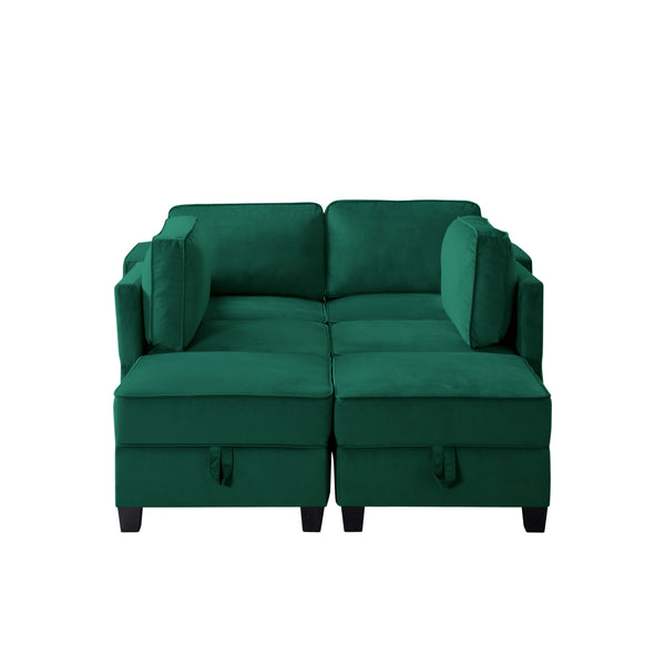 116'' Square Arm Sectional Sofa Green Velvet(W223S00401)