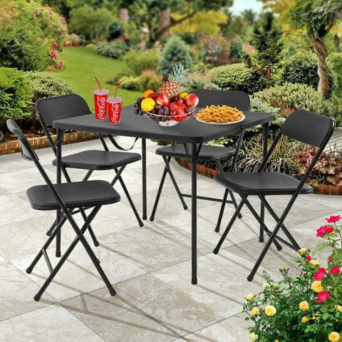 5 Piece Resin Card Folding Table and Four Folding Chairs Set, Black