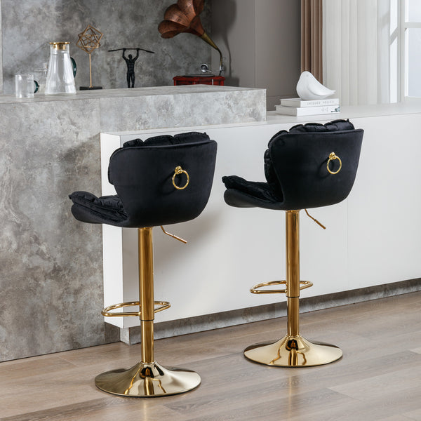 A&A Furniture; Swivel Bar Stools Set of 2; Velvet Counter Height Adjustable Barstools; Dining Bar Chairs Upholstered Modern Bar Stool for Kitchen Island; Cafe; Bar Counter; Dining Room(Black)