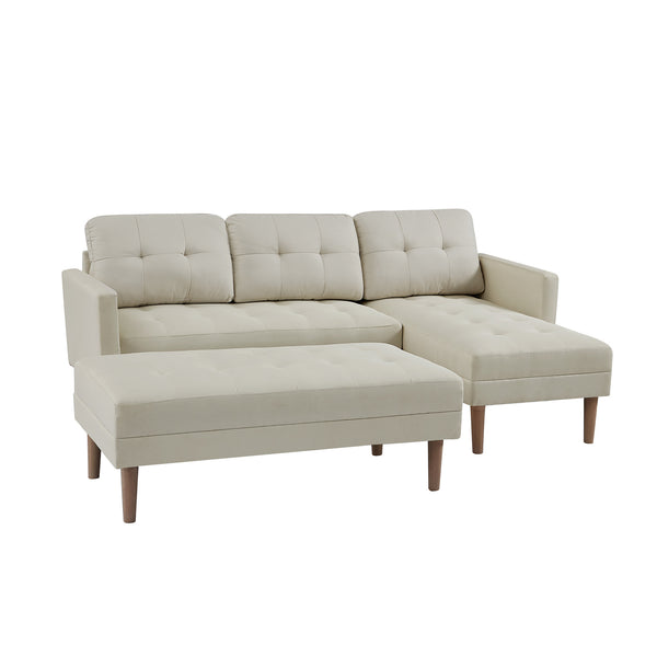 Beige Sectional Sofa Bed ; L-shape Sofa Chaise Lounge with Ottoman Bench