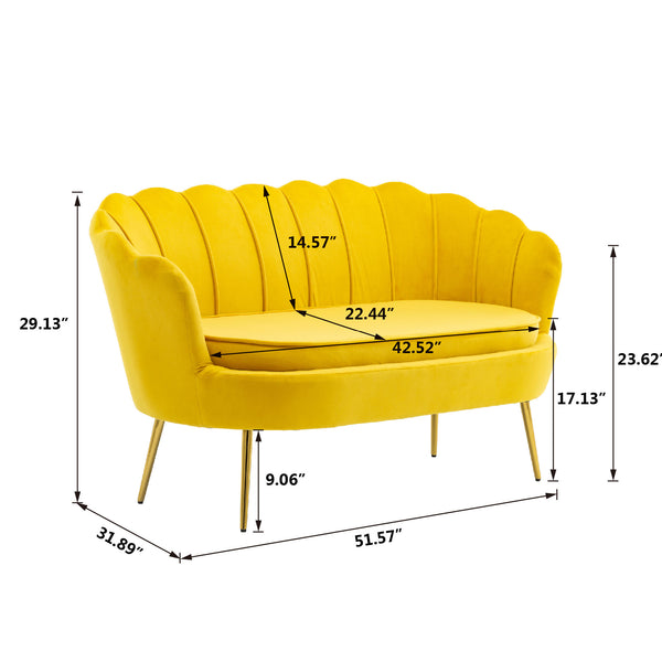 52.4 in. Modern Velvet Upholstered 2-Seats Loveseats with Metal Legs