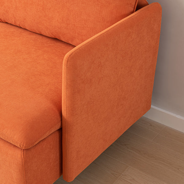 Modular L-shaped Corner sofa;  Left Hand Facing Sectional Couch ; Orange Cotton Linen-90.9''